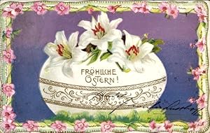 Passepartout Litho Glückwunsch Ostern, Osterei, Blumen