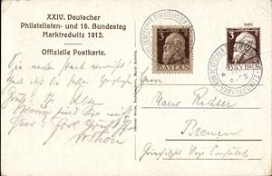 Privat-Ganzsache Bayern PP 22 C 2 02, 24. Deutscher Philatelistentag Marktredwitz 1912, SSt. B0.01