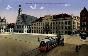 Ansichtskarte / Postkarte Zwickau in Sachsen, Hauptmarkt mit Rathaus und Gewandhaus, Straßenbahn