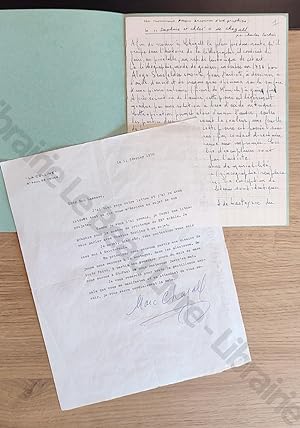 Lettre tapuscrite de Marc Chagall signature manuscrite en date du 11 février 1970 suivi d'un manu...