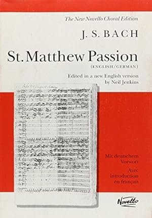 Bild des Verkufers fr St. Matthew Passion, Vocal Score zum Verkauf von WeBuyBooks