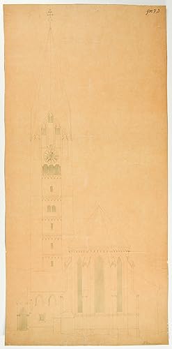 KAUFBEUREN. Zwei Architektur-Zeichnungen der St. Martins Kirche in Kaufbeuren auf zwei Blättern. ...