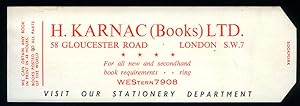 Bild des Verkufers fr Original Vintage Bookmark | H. Karnac (Books) Ltd., 58 Gloucester Road, London zum Verkauf von Little Stour Books PBFA Member
