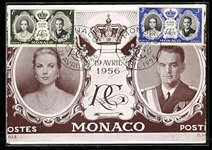 Ansichtskarte Fürsten Rainier von Monaco und Grace Kelly am 19. April 1956