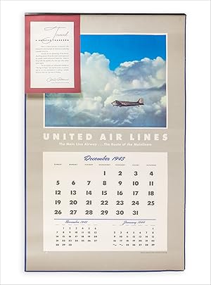 1943 - 1944 United Airlines Calendar: The Main Line Airway. The Route of the Mainliners