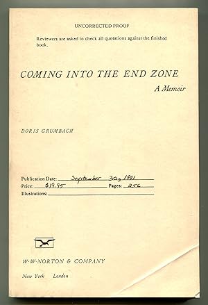 Bild des Verkufers fr Coming into the End Zone: A Memoir zum Verkauf von Between the Covers-Rare Books, Inc. ABAA