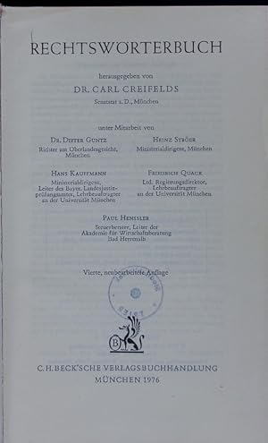 Bild des Verkufers fr Rechtswrterbuch. zum Verkauf von Antiquariat Bookfarm