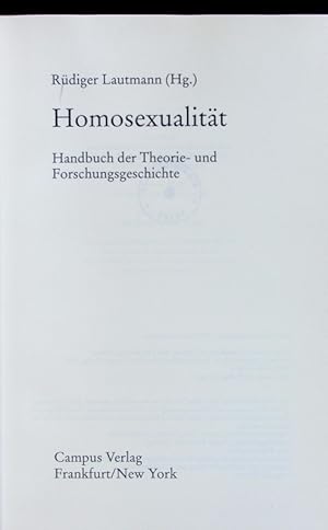 Bild des Verkufers fr Homosexualitt. zum Verkauf von Antiquariat Bookfarm