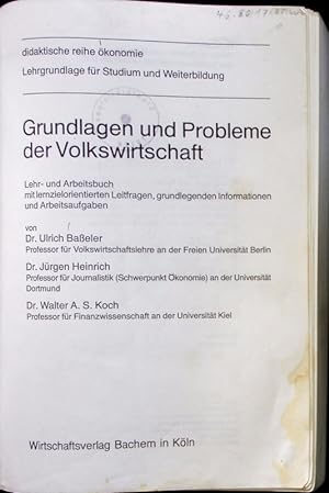 Seller image for Grundlagen und Probleme der Volkswirtschaft. for sale by Antiquariat Bookfarm