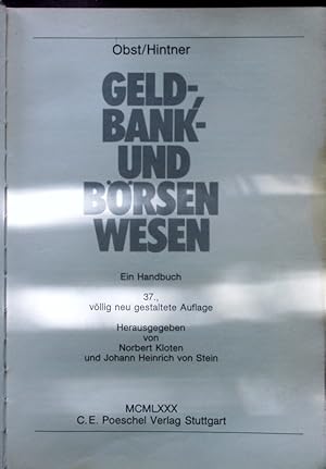 Bild des Verkufers fr Geld-, Bank- und Brsenwesen. zum Verkauf von Antiquariat Bookfarm