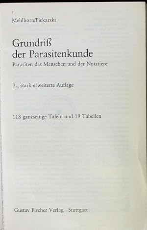 Bild des Verkufers fr Grundriss der Parasitenkunde. zum Verkauf von Antiquariat Bookfarm