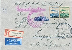 Brief Nordamerikafahrt August 1936, LZ 129 Hindenburg, Flughafen Rhein Main, New York