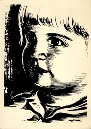 Künstler Ansichtskarte / Postkarte Slokwitz, P., Kinderköpfchen, Holzschnitt