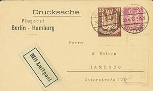 Ganzsache Ansichtskarte / Postkarte Deutsche Flugpost Berlin Hamburg, 30.6.1923, Luftpost