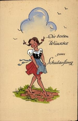 Ansichtskarte / Postkarte Glückwunsch Einschulung, Mädchen in Tracht