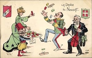 Künstler Ansichtskarte / Postkarte Norwins, Ph., La Danse du Nougat, Emile Loubet, Victor Emanuel...