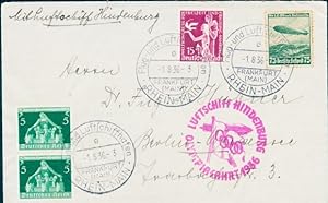 Brief Olympiafahrt 1936, LZ 129 Hindenburg, Flughafen Rhein Main, Berlin