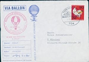 Brief Ballonpost, Freiballon Sonderstart 10.10.1964, D-ERGEE, Grenzach, Reklame Supradyn - Pestal...