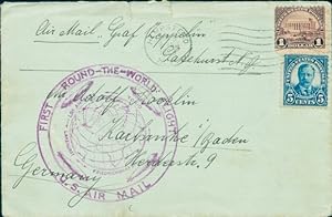 Brief 1. Weltrundfahrt 05.08.1929, LZ 127, US-Amerikanische Luftpost, Lakehurst-Friedrichshafen