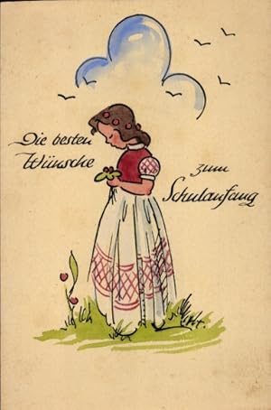 Ansichtskarte / Postkarte Glückwunsch Einschulung, Mädchen, Blume