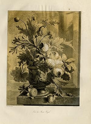 Antique Print-A large flowerpiece-early lithography-Huysum-Chazal-1824