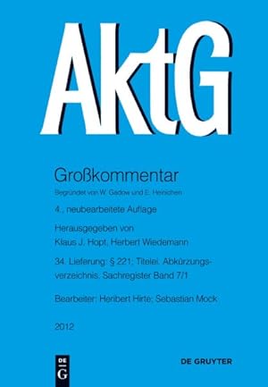 Seller image for Aktiengesetz / Stock Corporation Law : Lieferung 34  221; Titelei, Abkrzungsverzeichnis, Sachregister -Language: German for sale by GreatBookPrices