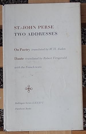 Bild des Verkufers fr Two Addresses: On Poetry, Dante zum Verkauf von Raritan River Books