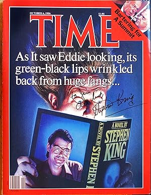Seller image for TIME Magazine Signed Cover Leaf by Stephen King "For Jim" and Matching Complete Periodical (October 6, 1986) for sale by The BiblioFile