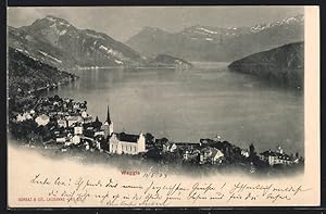Ansichtskarte Weggis, Gesamtansicht mit Gewässer und Bergen