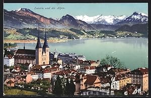 Ansichtskarte Luzern, Stadtansicht und die Alpen