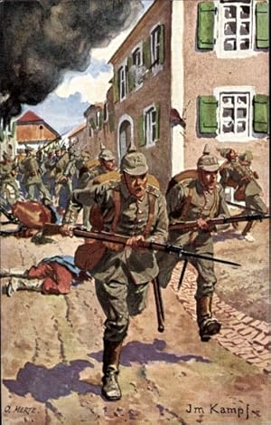 Künstler Ansichtskarte / Postkarte Merte, O., Kaiserliche Soldaten im Kampf, Schlachtfeld