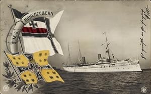Ansichtskarte / Postkarte Deutsches Kriegsschiff SMS Hohenzollern, Reichskriegsflagge, NPG
