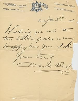 1901 Manuscript Note from Noted Canadian Archaeologist David Boyle
