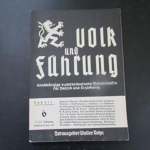 Bild des Verkufers fr Volk und Fhrung - Unabhngige sudetendeutsche Monatshefte fr Politik und Erziehung, Nr. 6 (3. (8) Jahrgang, Juni 1937) zum Verkauf von Bookstore-Online