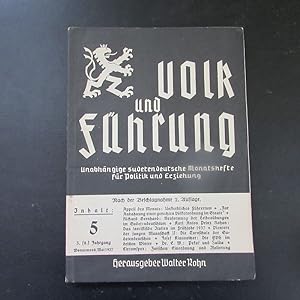 Bild des Verkufers fr Volk und Fhrung - Unabhngige sudetendeutsche Monatshefte fr Politik und Erziehung, Nr. 5 (3. (8) Jahrgang, Mai 1937) zum Verkauf von Bookstore-Online