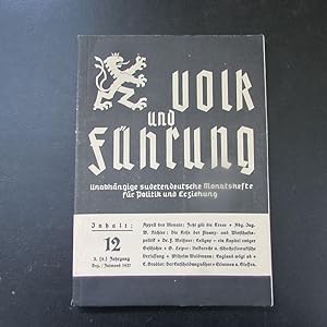 Bild des Verkufers fr Volk und Fhrung - Unabhngige sudetendeutsche Monatshefte fr Politik und Erziehung, Nr. 12 (3. (8) Jahrgang, Dez. 1937) zum Verkauf von Bookstore-Online