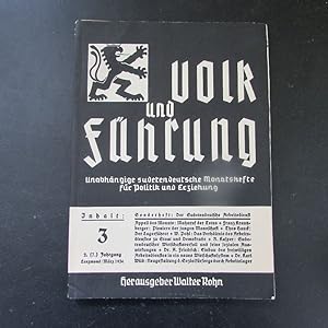 Bild des Verkufers fr Volk und Fhrung - Unabhngige sudetendeutsche Monatshefte fr Politik und Erziehung, Nr. 3 (2. (7) Jahrgang, Mrz 1936) zum Verkauf von Bookstore-Online