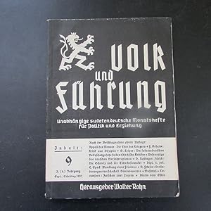 Bild des Verkufers fr Volk und Fhrung - Unabhngige sudetendeutsche Monatshefte fr Politik und Erziehung, Nr. 9 (3. (8) Jahrgang, Sept. 1937) zum Verkauf von Bookstore-Online