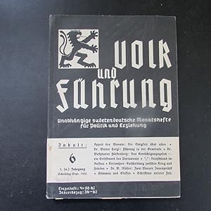 Bild des Verkufers fr Volk und Fhrung - Unabhngige sudetendeutsche Monatshefte fr Politik und Erziehung, Nr. 6 (1. (6) Jahrgang, Sept. 1935) zum Verkauf von Bookstore-Online