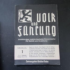Bild des Verkufers fr Volk und Fhrung - Unabhngige sudetendeutsche Monatshefte fr Politik und Erziehung, Nr. 1 (2. (7) Jahrgang, Jnner 1936) zum Verkauf von Bookstore-Online
