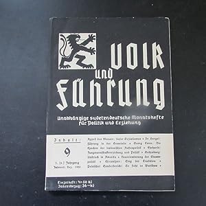 Bild des Verkufers fr Volk und Fhrung - Unabhngige sudetendeutsche Monatshefte fr Politik und Erziehung, Nr. 9 (1. (6) Jahrgang, Dez. 1935) zum Verkauf von Bookstore-Online