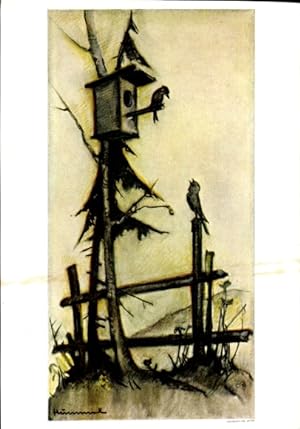 Künstler Ansichtskarte / Postkarte Hummel, Berta, Vögel, Vogelhäuschen