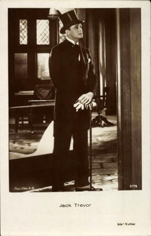 Ansichtskarte / Postkarte Schauspieler Jack Trevor, Gehstock, Zylinder, Portrait