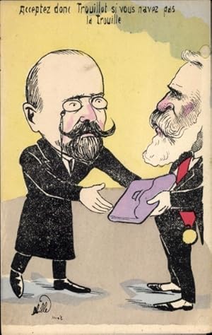 Künstler Ansichtskarte / Postkarte Emile Zola, Emile Loubet, Karikatur, Dreyfus Affäre