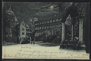 Mondschein-Ansichtskarte Heidelberg / Neckar, Spaziergang im Park