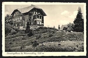 Ansichtskarte Bärenkogelhaus, Blick zur Hütte vom hang aus