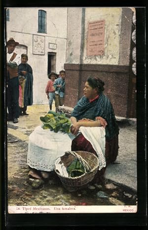 Postcard Una tamalera, Südamerikanische Verkäuferin für Tamalera