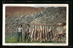 Postcard Sante Fe, Gloreta Pass, Old Pigeon Ranch, Jäger mit erlegtem Wild