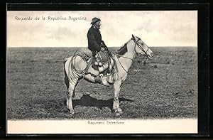 Postcard Argentina, Baqueano Entreriano, Bauer auf seinem Pferd