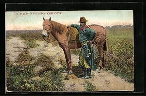 Postcard Argentina, Gaucho mit seinem Pferd